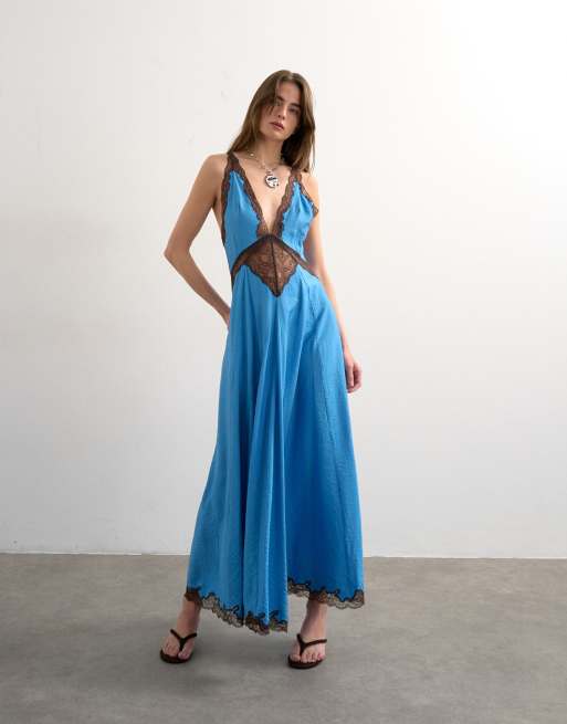 blue dress contrast Topshop - V Neck Slip Maxi - Women - Viscose/Nylon - 8 US neck design and adjustable Color:White Cream Oak royal blue color combination dress Homecoming22 The dress turned 11