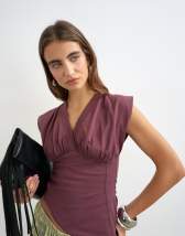 Topshop v-neck structured waist top in plum