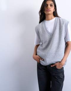 V-neck sweat vest in grey marl