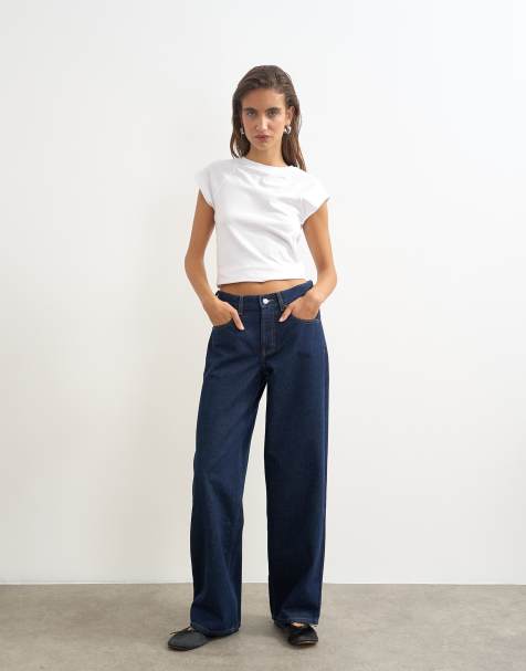 Topshop - Vaqueros azul añil crudo de talle bajo y corte holgado con detalle regulable - view 1