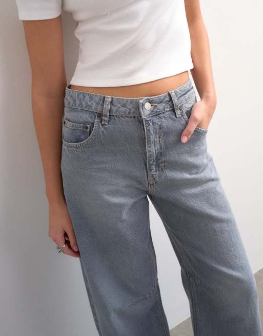 Topshop - vaqueros barrel de talle alto en gris claro, 3 de 7