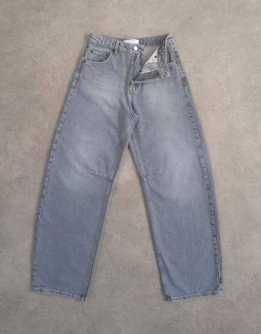 Topshop - vaqueros barrel de talle alto en gris claro, 6 de 7