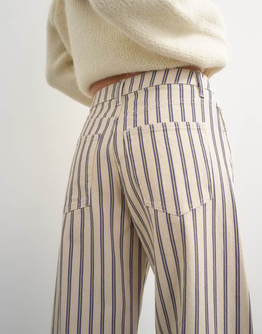 Topshop - vaqueros barrel de talle medio a rayas azules y beige, 4 de 8
