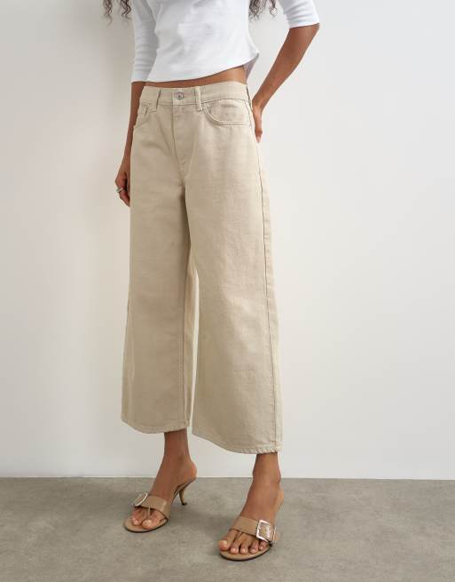 Topshop - vaqueros cropped de talle medio y corte relajado en oat, 2 de 5