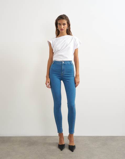 Topshop - vaqueros skinny de talle alto en azul medio - view 1