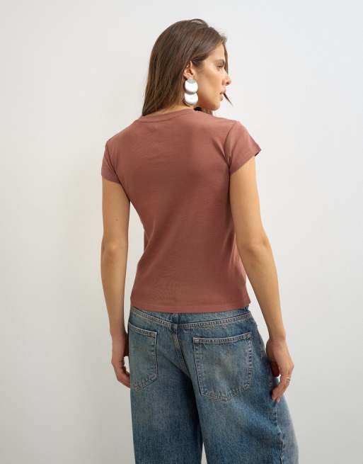 Topshop vardagst-shirt i tvättad burgundy, 4 av 4
