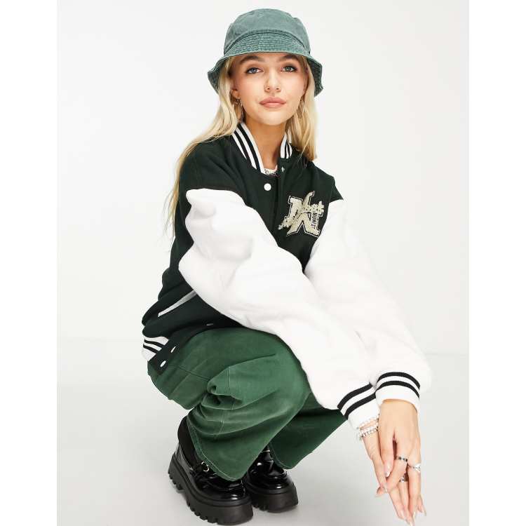 Topshop varsity baseball jacket in green ASOS