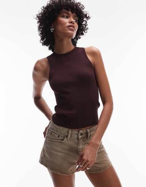 Topshop - Vasket beige knicker-shorts i denim - view 1