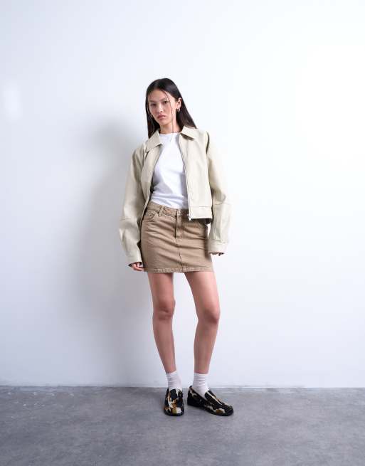 Topshop - Vasket beige pelmet-mininederdel i denim, 3 af 5