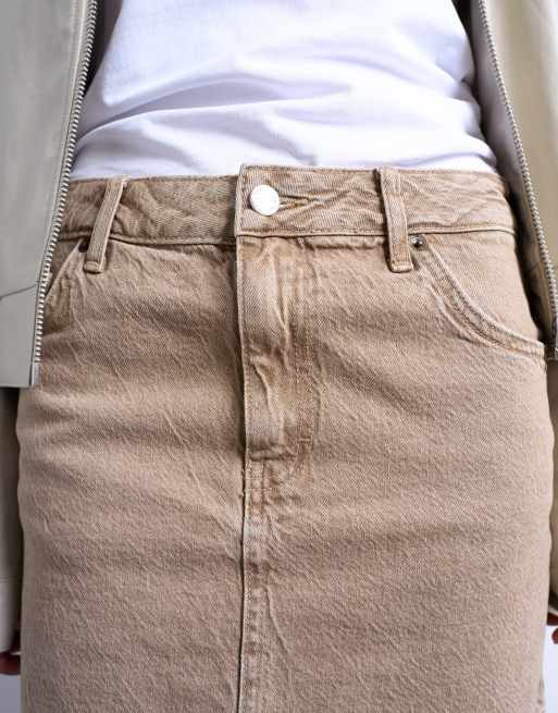 Topshop - Vasket beige pelmet-mininederdel i denim, 4 af 5