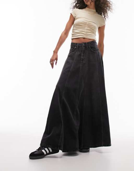 Topshop - Vasket sort denimnederdel med cirkelform