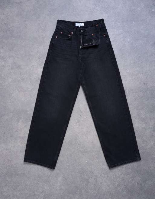 Topshop - Vasket sorte og afslappede jeans med lav talje med indsyning, 7 af 7