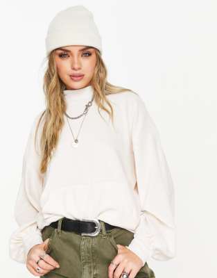 nike mini swoosh oversized boxy sweatshirt in oatmeal