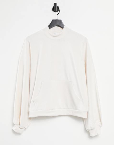 Topshop velour sweatshirt in cream - part of a set - view 1