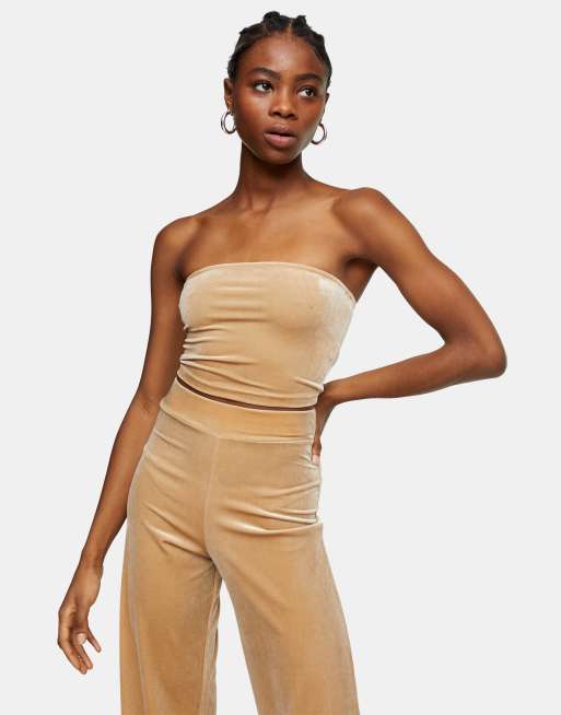 Topshop velour tube top in beige