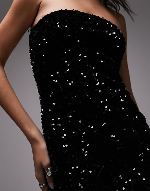 Topshop velvet and sequin mini bandeau dress in black | ASOS