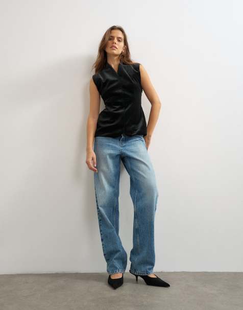 Topshop velvet bonded waistcoat in black - view 1
