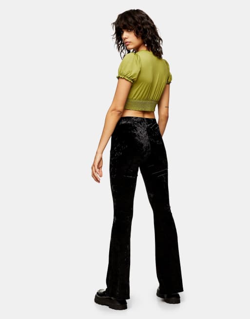 Topshop velvet flared pants in black