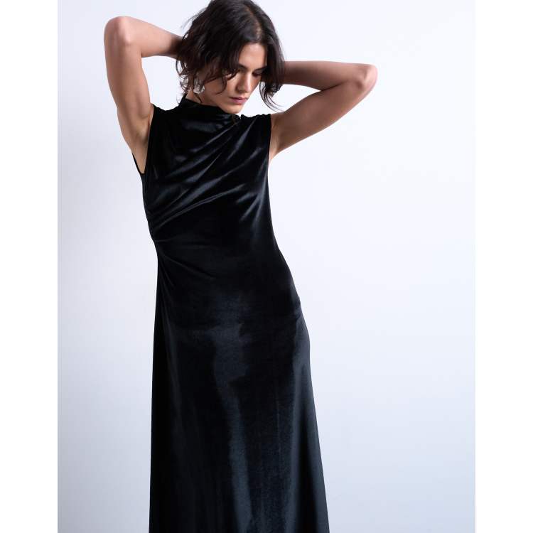 Topshop velvet high neck maxi dress in black ASOS