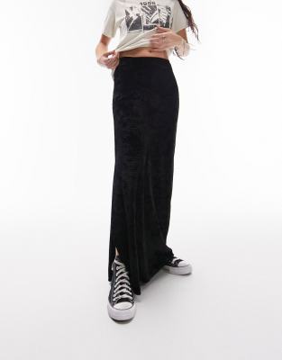 Topshop Velvet Jersey Maxi Skirt In Black In Black