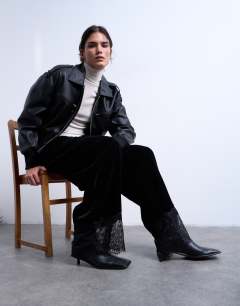 Velvet lace insert trouser in black