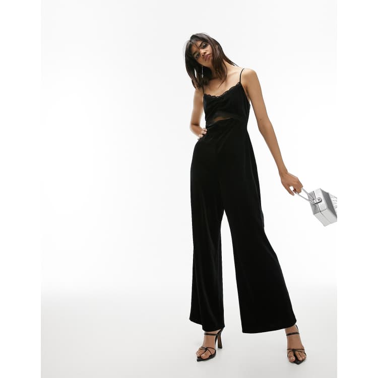 Topshop velvet lace jumpsuit in black