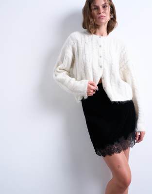 Topshop Velvet Lace Mini Skirt In Black