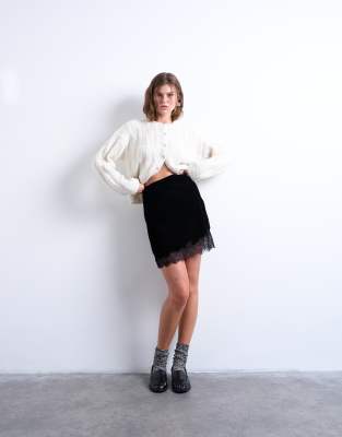 Topshop Velvet Lace Mini Skirt In Black