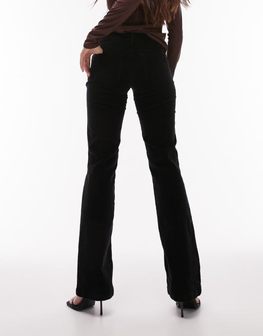 Topshop velvet low rise flare jeans in black, 2 of 4