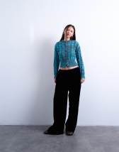 Topshop velvet mid rise tie waist wide leg jogger in black
