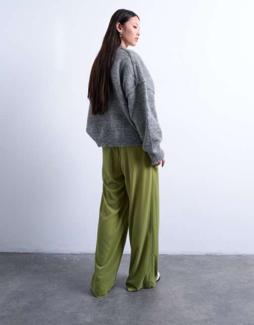 Topshop velvet mid rise tie waist wide leg sweatpants in bright