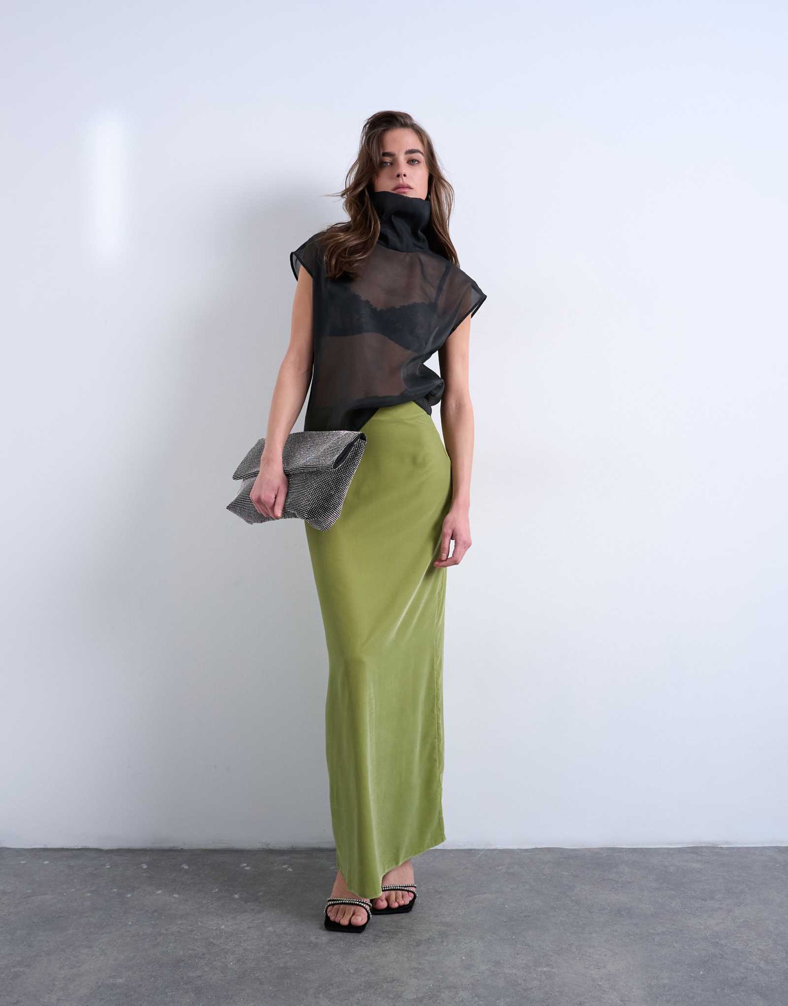 Бархатная юбка мидакси от Topshop цвета авокадо - часть комплекта