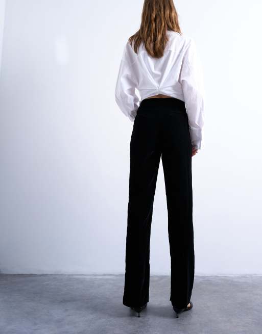 Topshop velvet pintuck slim leg pants with split in black, 5 of 5