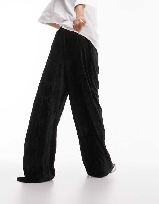 Topshop velvet plisse pull on wide leg pants in black