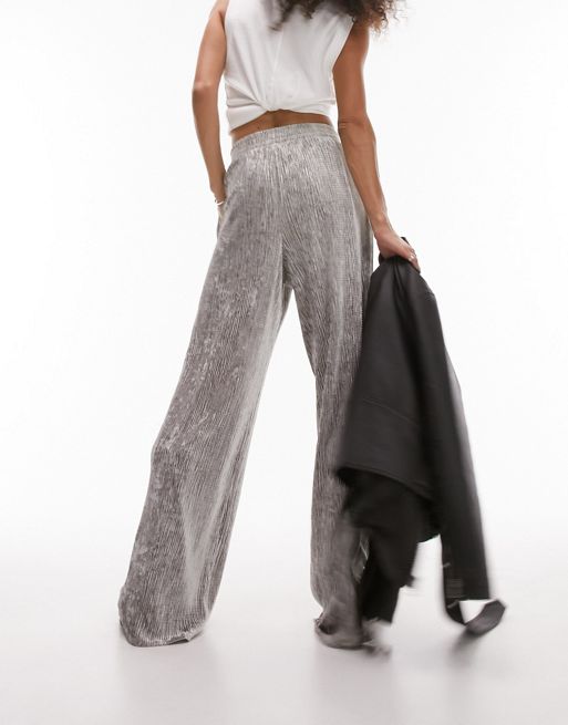 ASOS DESIGN textured wide leg trouser in grey