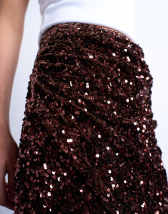 Topshop velvet sequin drape mini skirt in chocolate