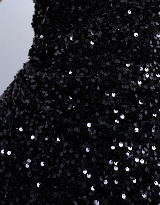 Topshop velvet sequin halter top in black