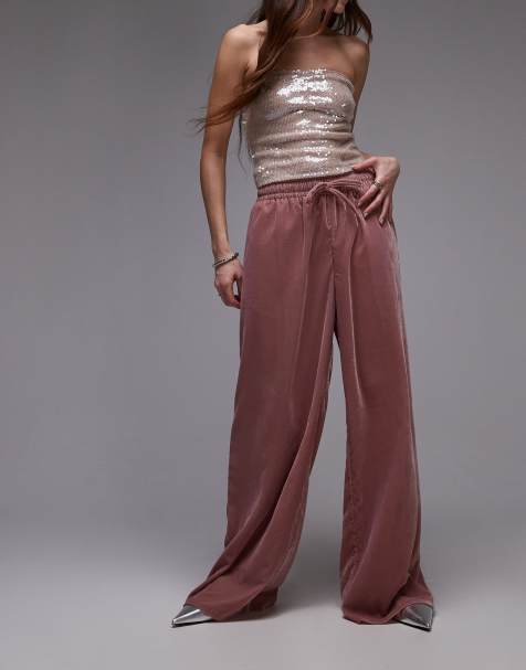 Topshop velvet tie waist jogger in pink - view 1