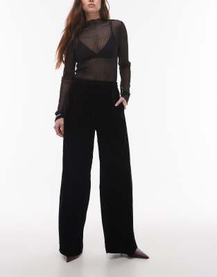 velvet tie waist sweatpants in black