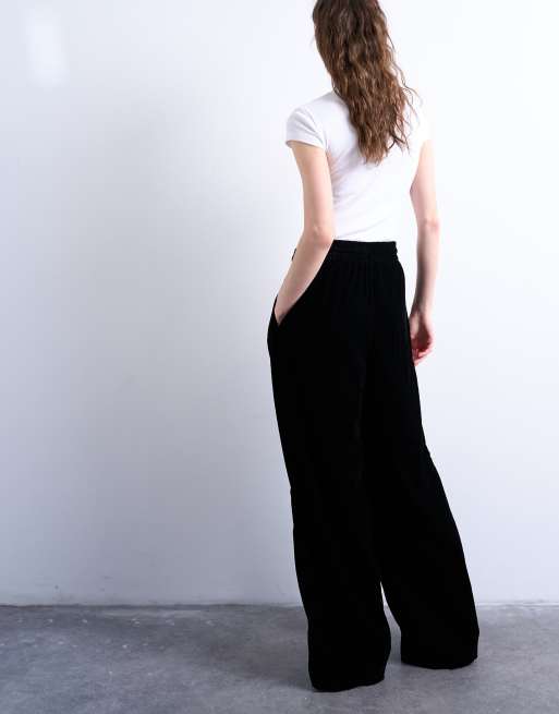 Topshop velvet tie waist sweatpants in black, 3 of 5