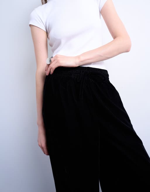 Topshop velvet tie waist sweatpants in black, 4 of 5