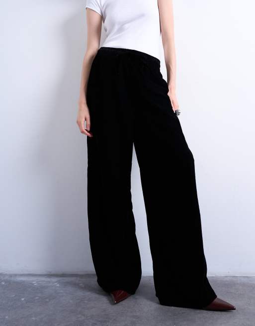 Topshop velvet tie waist sweatpants in black, 5 of 5