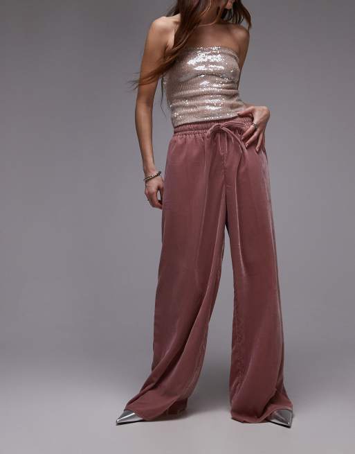 Topshop velvet tie waist trackies in pink
