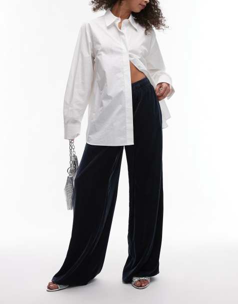 Topshop velvet tie waist trackies in slate - view 1