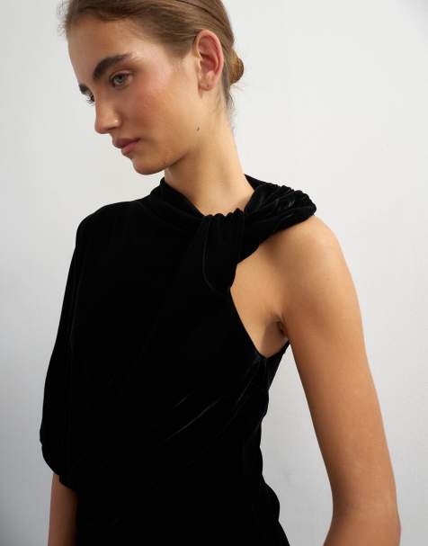 Topshop velvet twist top in black