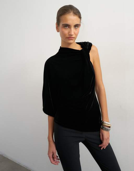Topshop velvet twist top in black, 2 of 4