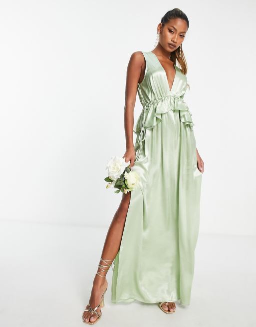 Topshop vera blend bridesmaid ruffle peplum dress in sage - LGREEN