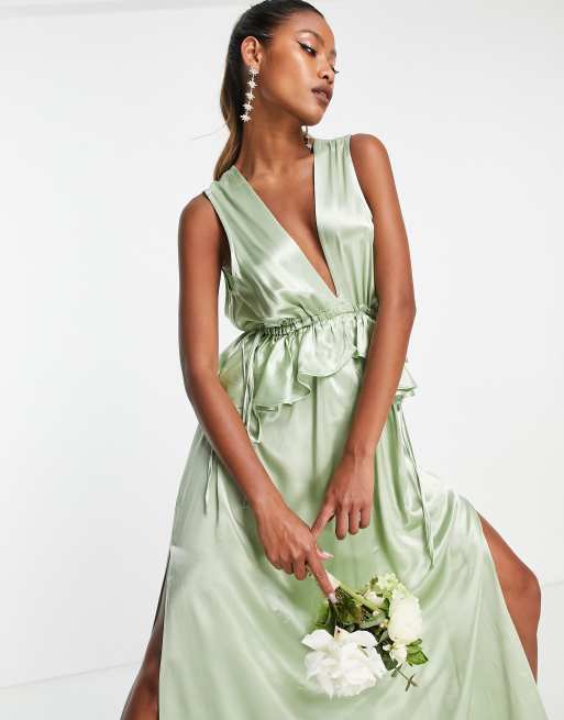 Topshop vera blend bridesmaid ruffle peplum dress in sage - LGREEN