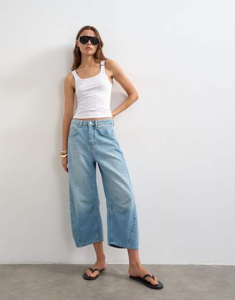 Topshop – Verkürzte Barrel-Leg-Jeans in Bleach-Waschung mit mittelhohem Bund - view 1