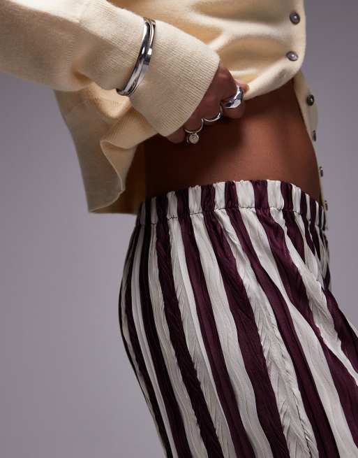 Topshop vertical stripe plisse wide leg pants in dark burgundy, 5 of 5